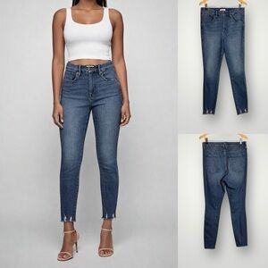 Good American Good Waist Ankle Jeans Womens Size 32 Skinny Rip Hem Stretch Denim